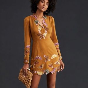 Floral Embroidered Mustard Dress